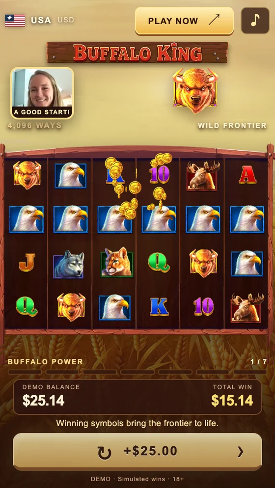 Eagle symbols animate during the first demo win